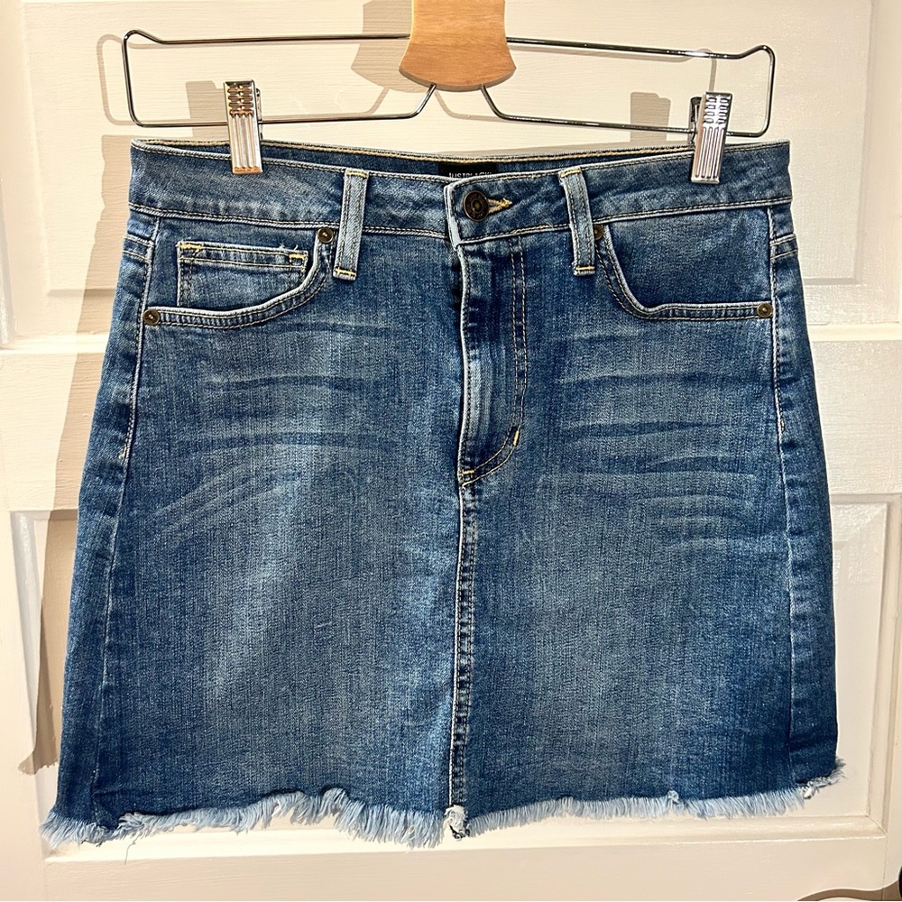 Just Black Raw Hem Denim Mini Skirt